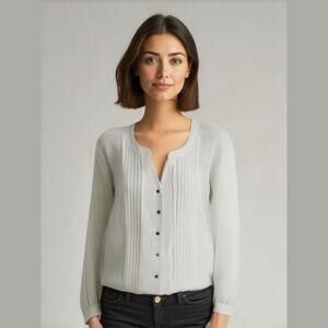 Calvin Klein Ivory V-Neck Long Balloon Sleeve Sheer Flowy Career Blouse Top XL